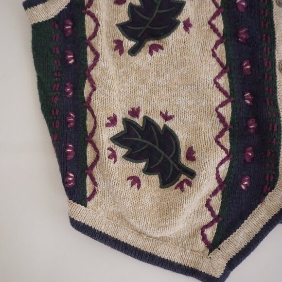Vintage Christopher & Banks Leaf Embroidered Knit Sweater Vest Cottagecore S - Picture 6 of 7